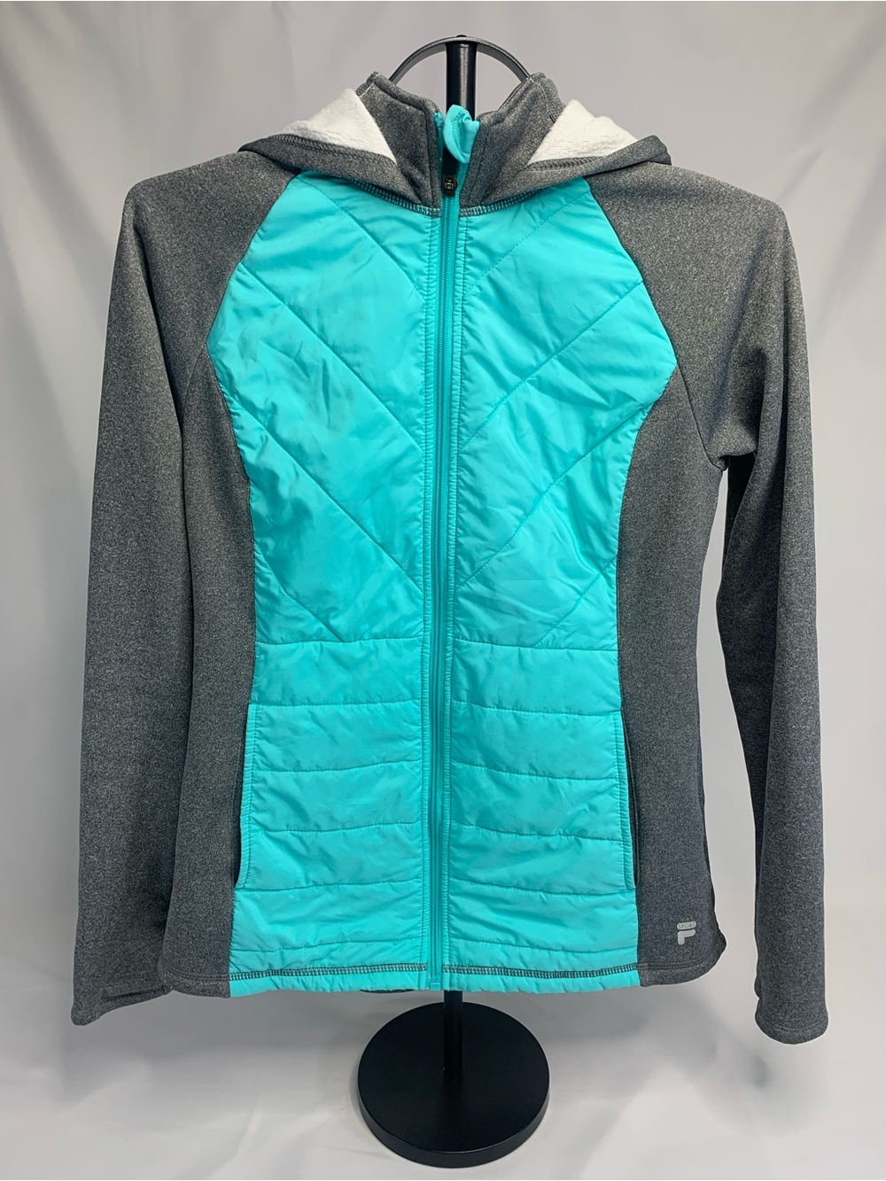 Fila Teal & Gray Hooded Puffer Jacket - Kids
